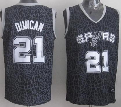 San Antonio Spurs 21 Tim Duncan Black Leopard Grain NBA Jersey