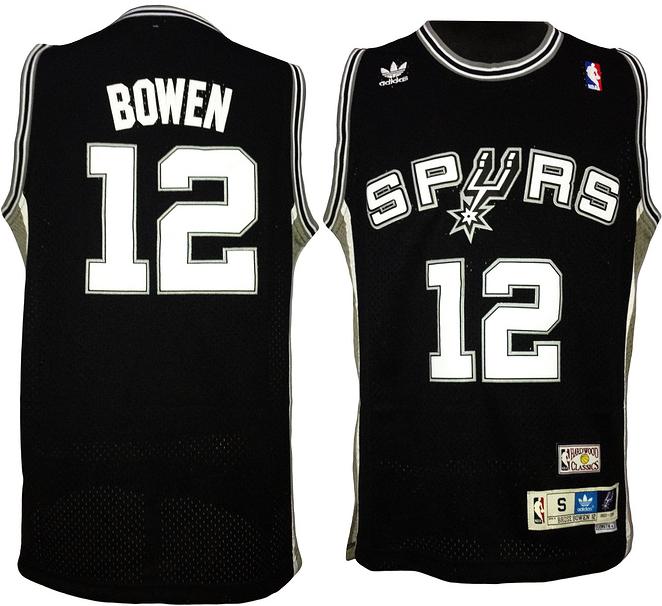 San Antonio Spurs 12 Bruce Bowen Black Hardwood Classics NBA Jerseys
