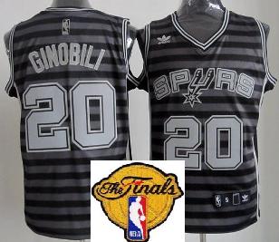 San Antonio Spurs 20 Manu Ginobili Grey Whith Black Strip Revolution 30 Swingman 2013 Finals Patch NBA Jerseys