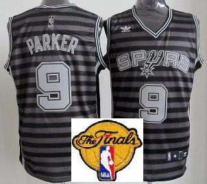 San Antonio Spurs 9 Tony Parker Grey Whith Black Strip Revolution 30 Swingman 2013 Finals Patch NBA Jerseys
