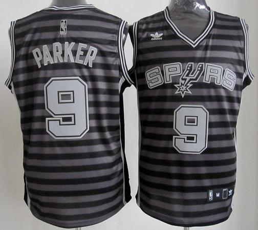 San Antonio Spurs 9# Tony Parker Grey Whith Black Strip Revolution 30 Swingman NBA Jerseys Cheap