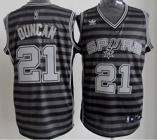 San Antonio Spurs 21 Tim Duncan Grey Whith Black Strip Revolution 30 Swingman NBA Jerseys Cheap
