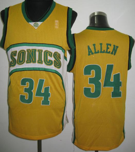 Seattle Supersonics 34 Ray Allen Yellow Revolution 30 NBA Jerseys Cheap