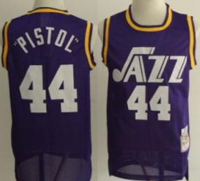 Utah Jazz 44 Pistol Purple NBA Jerseys