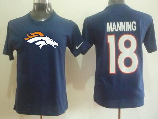 Denver Broncos 18 Peyton Manning Name & Number T-Shirt D.Blue Cheap