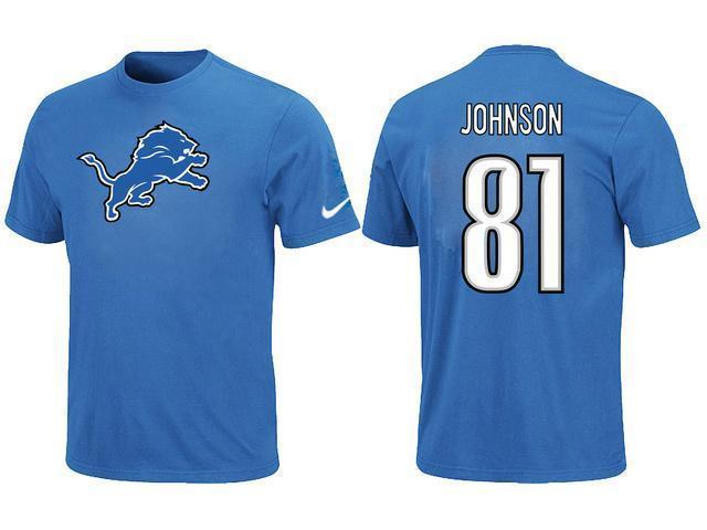 Nike Detroit Lions 81 Calvin Johnson Name & Number Blue NFL T-Shirt Cheap
