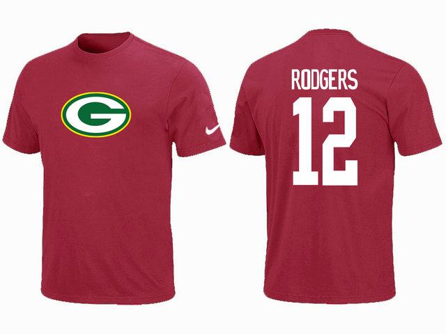 Nike Green Bay Packers Aaron Rodgers Name & Number Red NFL T-Shirt Cheap