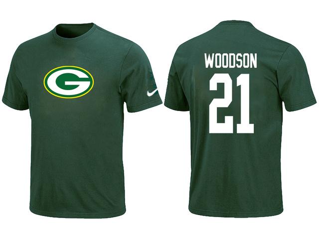 Nike Green Bay Packers 21 WOODSON Name & Number Green NFL T-Shirt Cheap