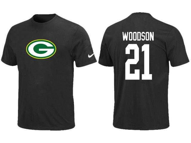 Nike Green Bay Packers 21 WOODSON Name & Number Black NFL T-Shirt Cheap