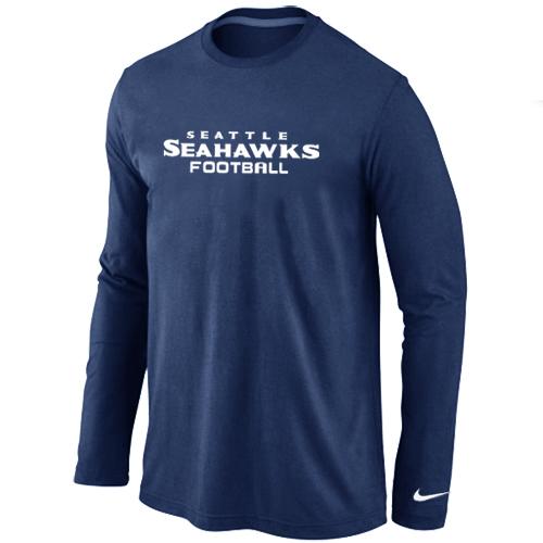 Nike Seattle Seahawks Authentic font Long Sleeve T-Shirt D.Blue Cheap