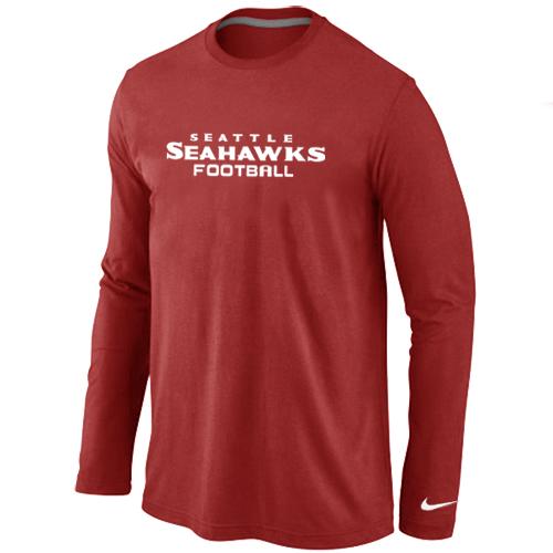 Nike Seattle Seahawks Authentic font Long Sleeve T-Shirt Red Cheap