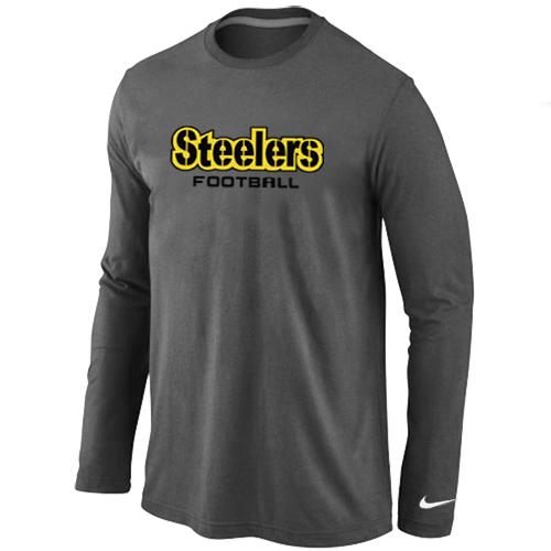 Nike Pittsburgh Steelers Authentic font Long Sleeve T-Shirt D.Grey Cheap