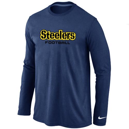 Nike Pittsburgh Steelers Authentic font Long Sleeve T-Shirt D.Blue Cheap
