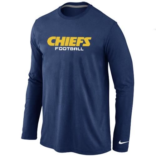 Nike Kansas City Chiefs Authentic font Long Sleeve T-Shirt D.Blue Cheap