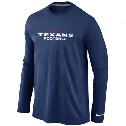 Nike Houston Texans Authentic font Long Sleeve T-Shirt D.Blue Cheap