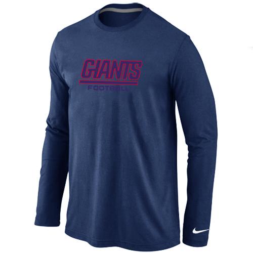 Nike New York Giants Authentic font Long Sleeve T-Shirt D.Blue Cheap