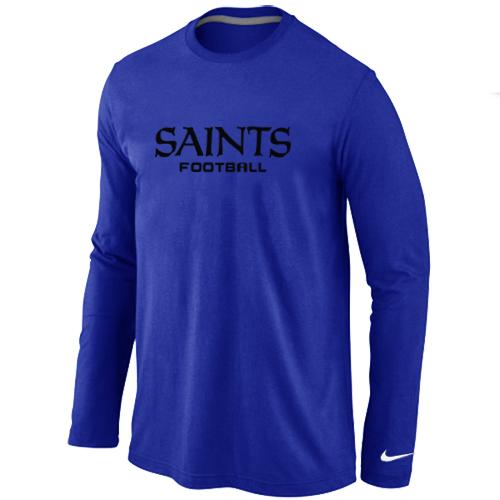 Nike New Orleans Sains Authentic font Long Sleeve T-Shirt blue Cheap