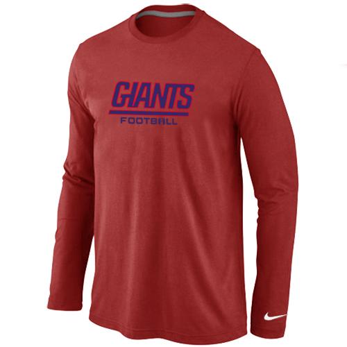 Nike New York Giants Authentic font Long Sleeve T-Shirt Red Cheap