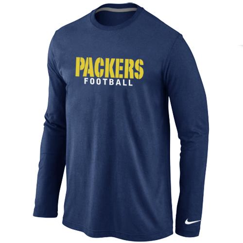 Nike Green Bay Packers font Long Sleeve T-Shirt D.Blue Cheap
