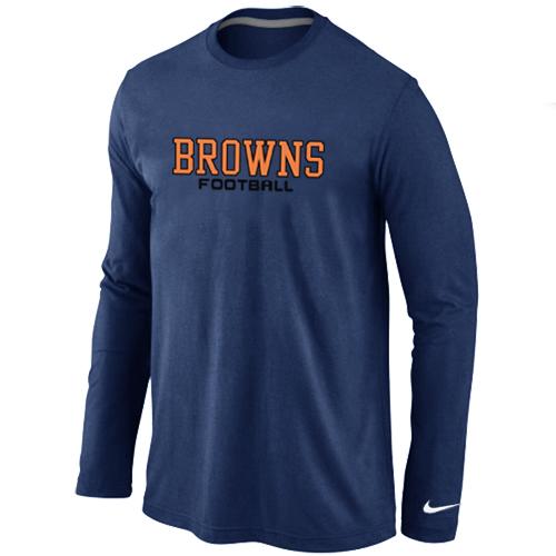 Nike Cleveland Browns Authentic font Long Sleeve T-Shirt D.Blue Cheap