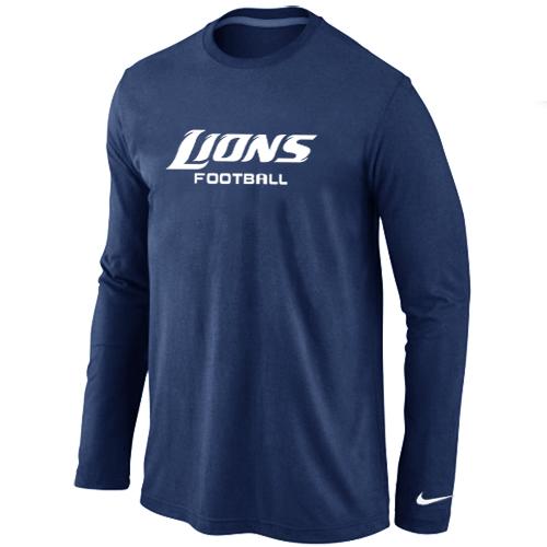 Nike Detroit Lions Authentic font Long Sleeve T-Shirt D.Blue Cheap