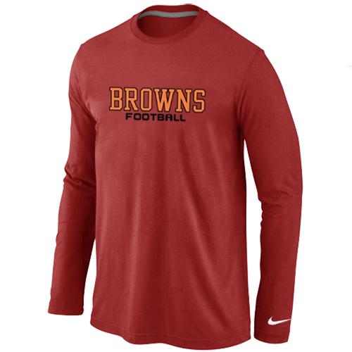 Nike Cleveland Browns Authentic font Long Sleeve T-Shirt Red Cheap