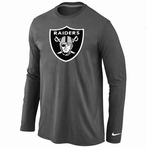 Nike Oakland Raiders Logo Long Sleeve Dark Grey NFL T-Shirt Cheap