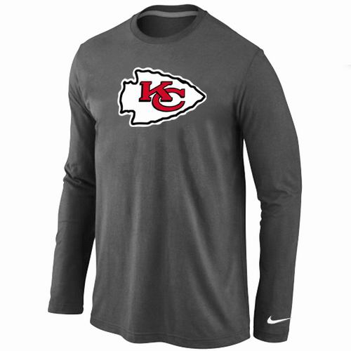 Nike Kansas City Chiefs Logo Long Sleeve Dark Grey NFL T-Shirt Cheap