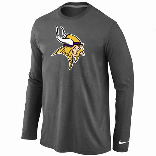Nike Minnesota Vikings Logo Long Sleeve Dark Grey NFL T-Shirt Cheap