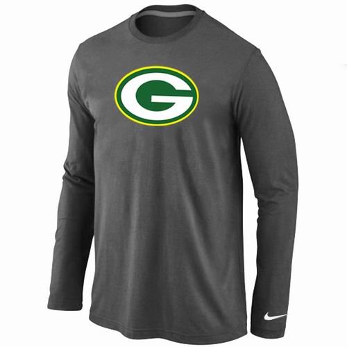 Nike Green Bay Packers Logo Long Sleeve Dark Grey NFL T-Shirt Cheap