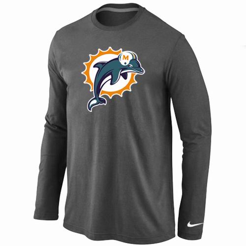 Nike Miami Dolphins Logo Long Sleeve Dark Grey NFL T-Shirt Cheap