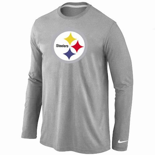 Nike Pittsburgh Steelers Logo Grey Long Sleeve NFL T-Shirt Cheap