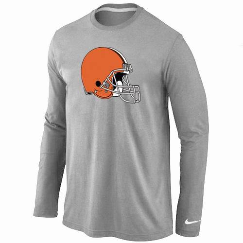 Nike Cleveland Browns Logo Grey Long Sleeve NFL T-Shirt Cheap