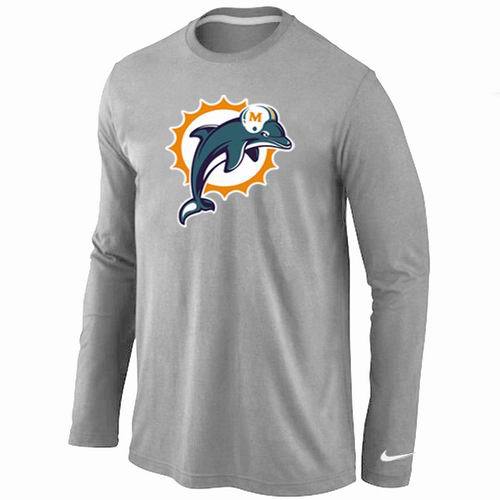 Nike Miami Dolphins Logo Grey Long Sleeve NFL T-Shirt Cheap