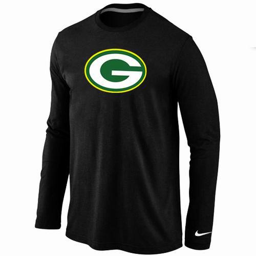 Nike Green Bay Packers Logo Black Long Sleeve NFL T Shirt Cheap
