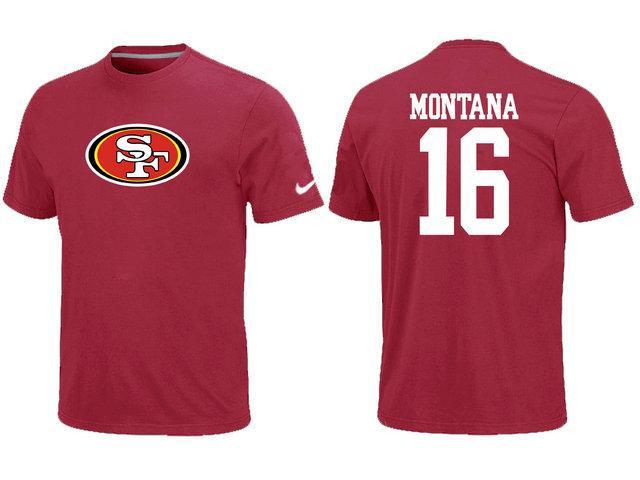 Nike San Francisco 49ers 16 Montana Name & Number Red NFL T-Shirt Cheap