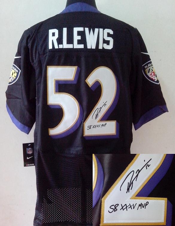 Nike Baltimore Ravens 52 Ray Lewis Black Signed Elite NFL Jerseys Cheap