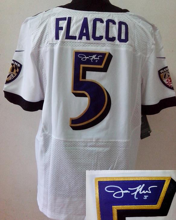 Nike Baltimore Ravens 5 Joe Flacco White Signed Elite NFL Jerseys Cheap