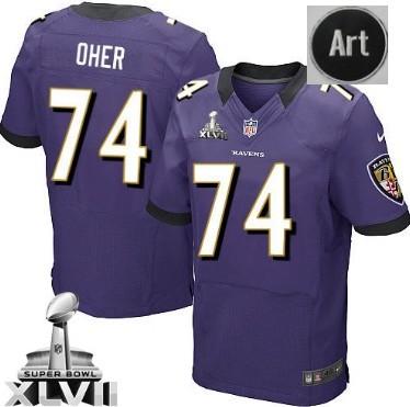 Nike Baltimore Ravens 74 Michael Oher Purple Elite 2013 Super Bowl NFL Jersey Art Patch Cheap