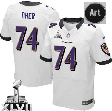Nike Baltimore Ravens 74 Michael Oher White Elite 2013 Super Bowl NFL Jersey Art Patch Cheap
