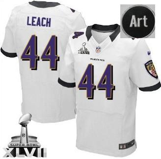 Nike Baltimore Ravens 44 Vonta Leach White Elite 2013 Super Bowl NFL Jersey Art Patch Cheap