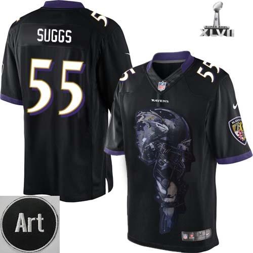 Nike Baltimore Ravens 55 Terrell Suggs Limited Helmet Tri Blend Black 2013 Super Bowl NFL Jersey Art Patch Cheap
