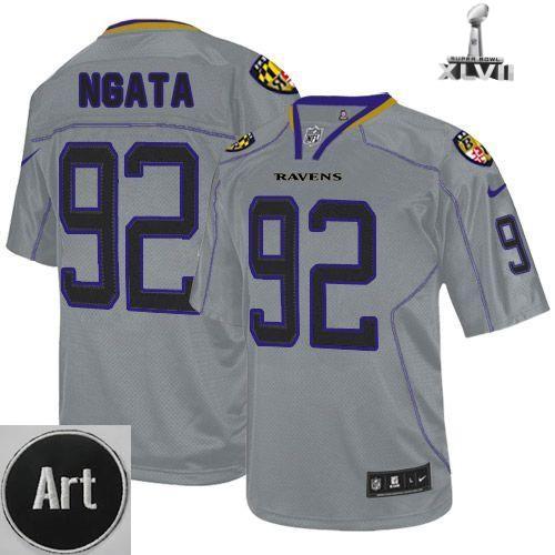 Nike Baltimore Ravens 92 Haloti Ngata Elite Lights Out Grey 2013 Super Bowl NFL Jersey Art Patch Cheap
