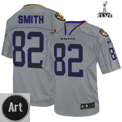 Nike Baltimore Ravens 82 Torrey Smith Elite Lights Out Grey 2013 Super Bowl NFL Jersey Art Patch Cheap