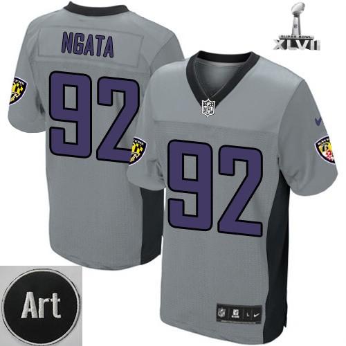 Nike Baltimore Ravens 92 Haloti Ngata Elite Grey Shadow 2013 Super Bowl NFL Jersey Art Patch Cheap