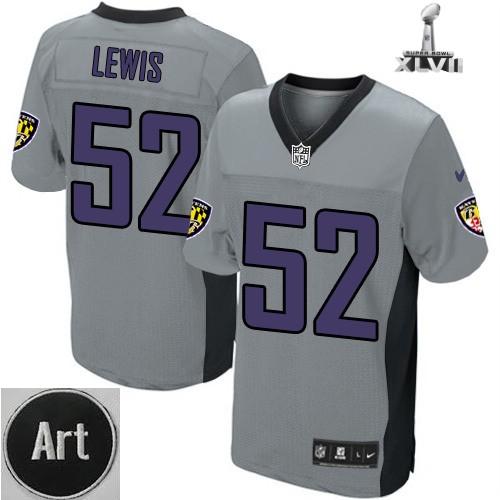 Nike Baltimore Ravens 52 Ray Lewis Elite Grey Shadow 2013 Super Bowl NFL Jersey Art Patch Cheap