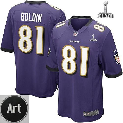 Nike Baltimore Ravens 81 Anquan Boldin Game Purple 2013 Super Bowl NFL Jersey Art Patch Cheap