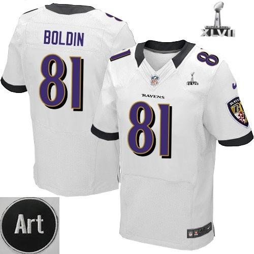 Nike Baltimore Ravens 81 Anquan Boldin Elite White 2013 Super Bowl NFL Jersey Art Patch Cheap
