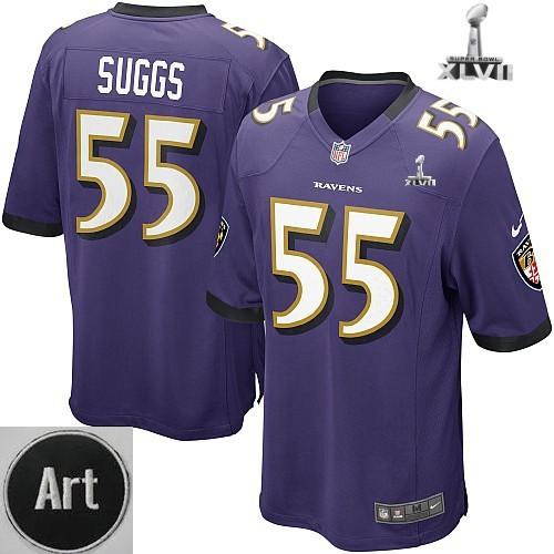 Nike Baltimore Ravens 55 Terrell Suggs Game Purple 2013 Super Bowl NFL Jersey Art Patch Cheap