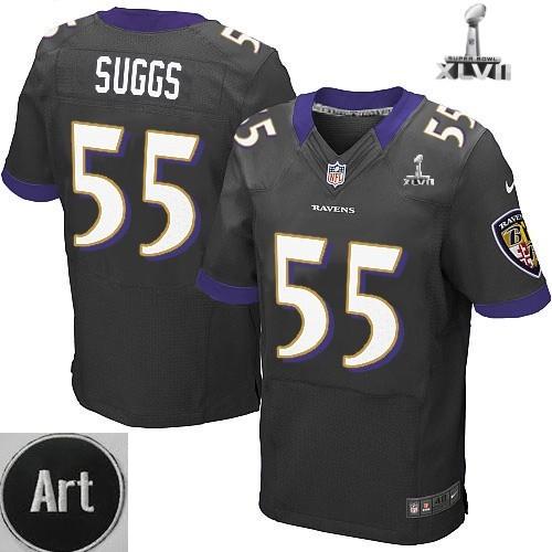 Nike Baltimore Ravens 55 Terrell Suggs Elite Black 2013 Super Bowl NFL Jersey Art Patch Cheap